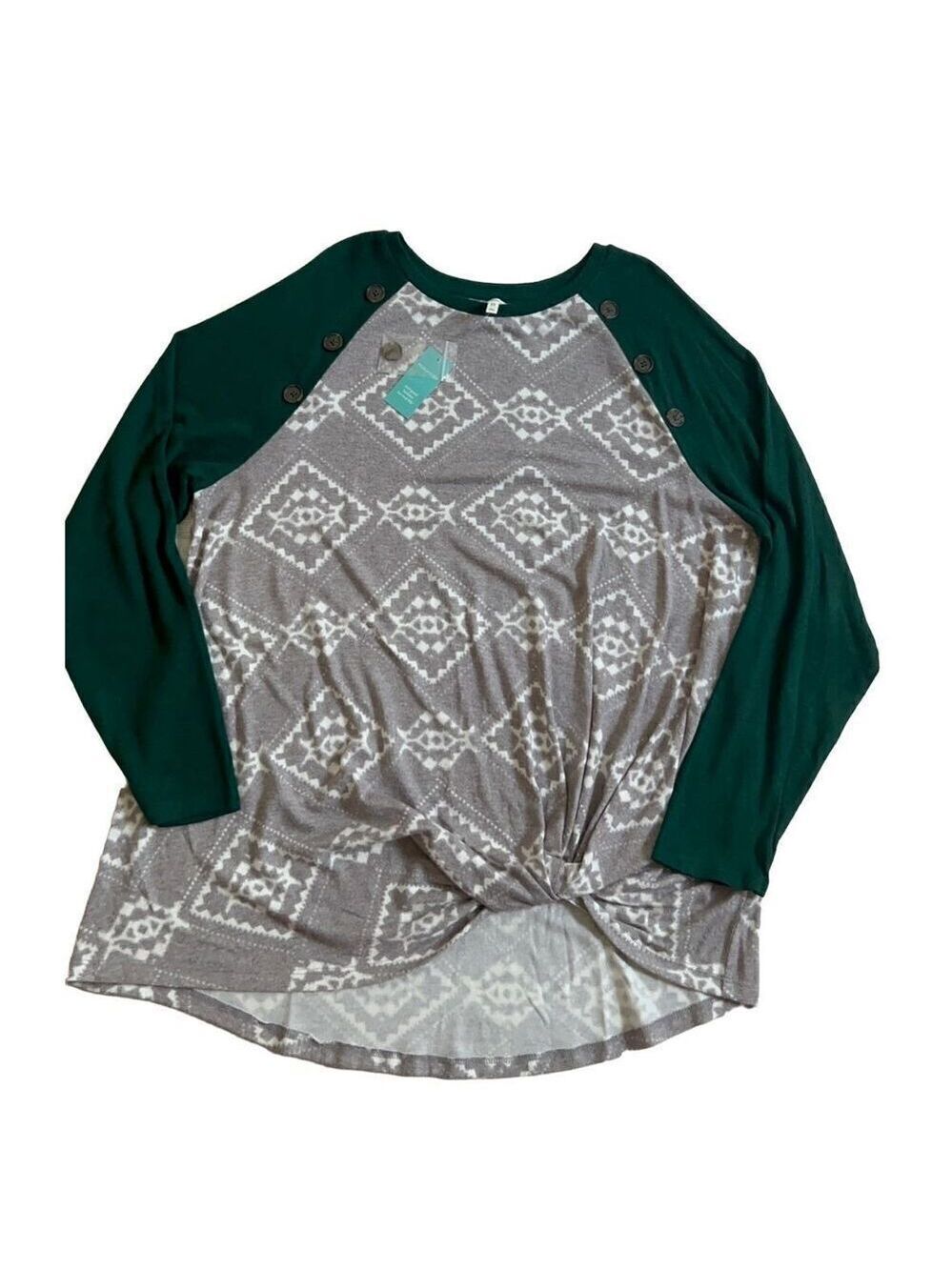 Maurices Gray Green Long Sleeve Shirt 1X